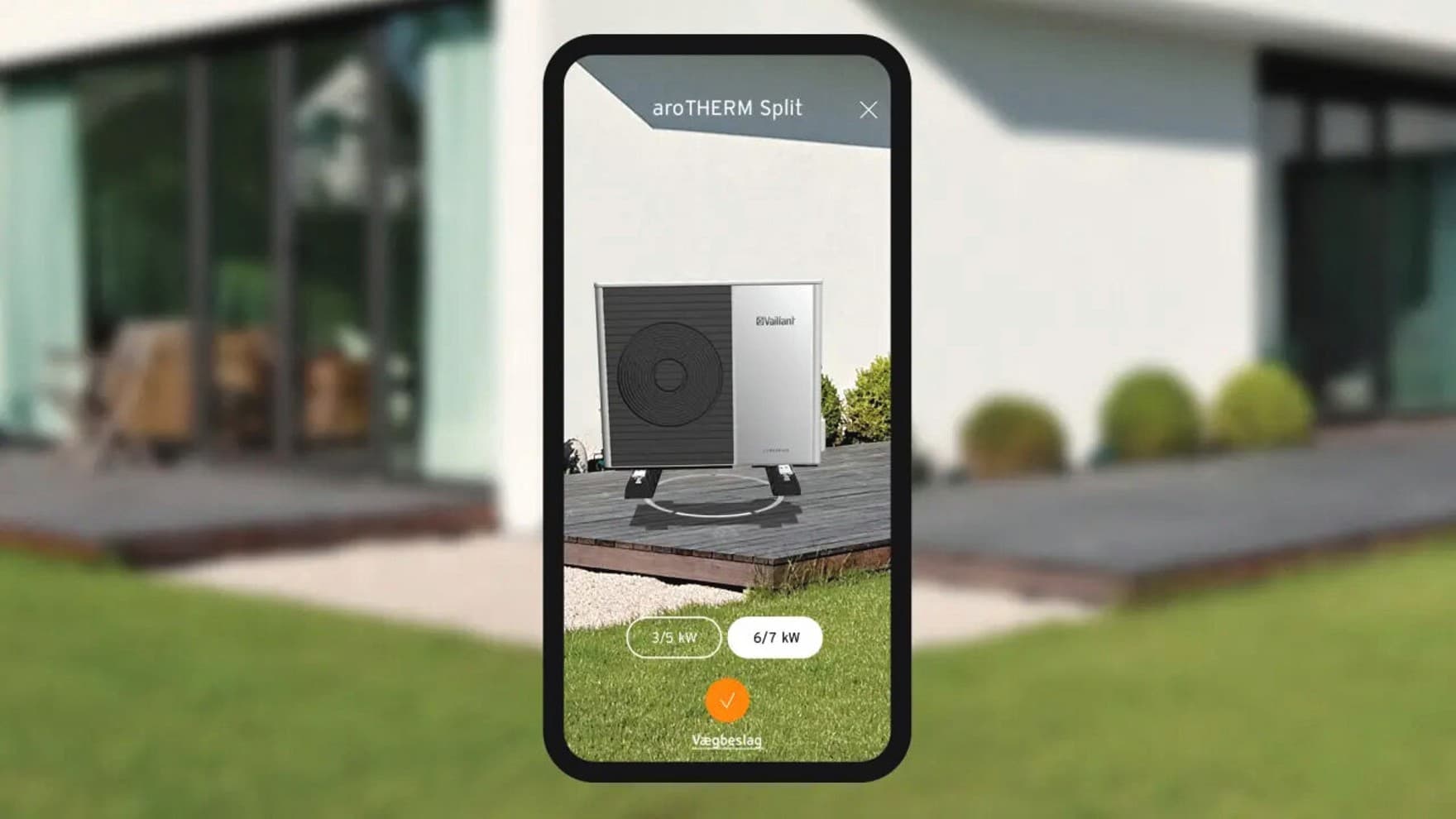 Mobilen viser det valgte produkt i de aktuelle omgivelser.