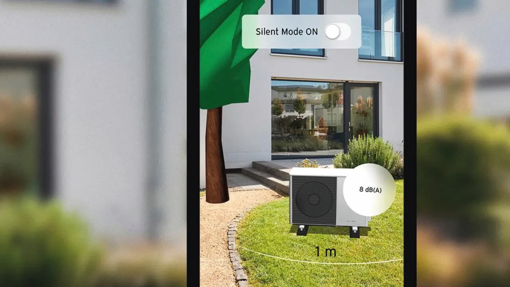 Via telefonen kan man opleve lyden på en varmepumpe
